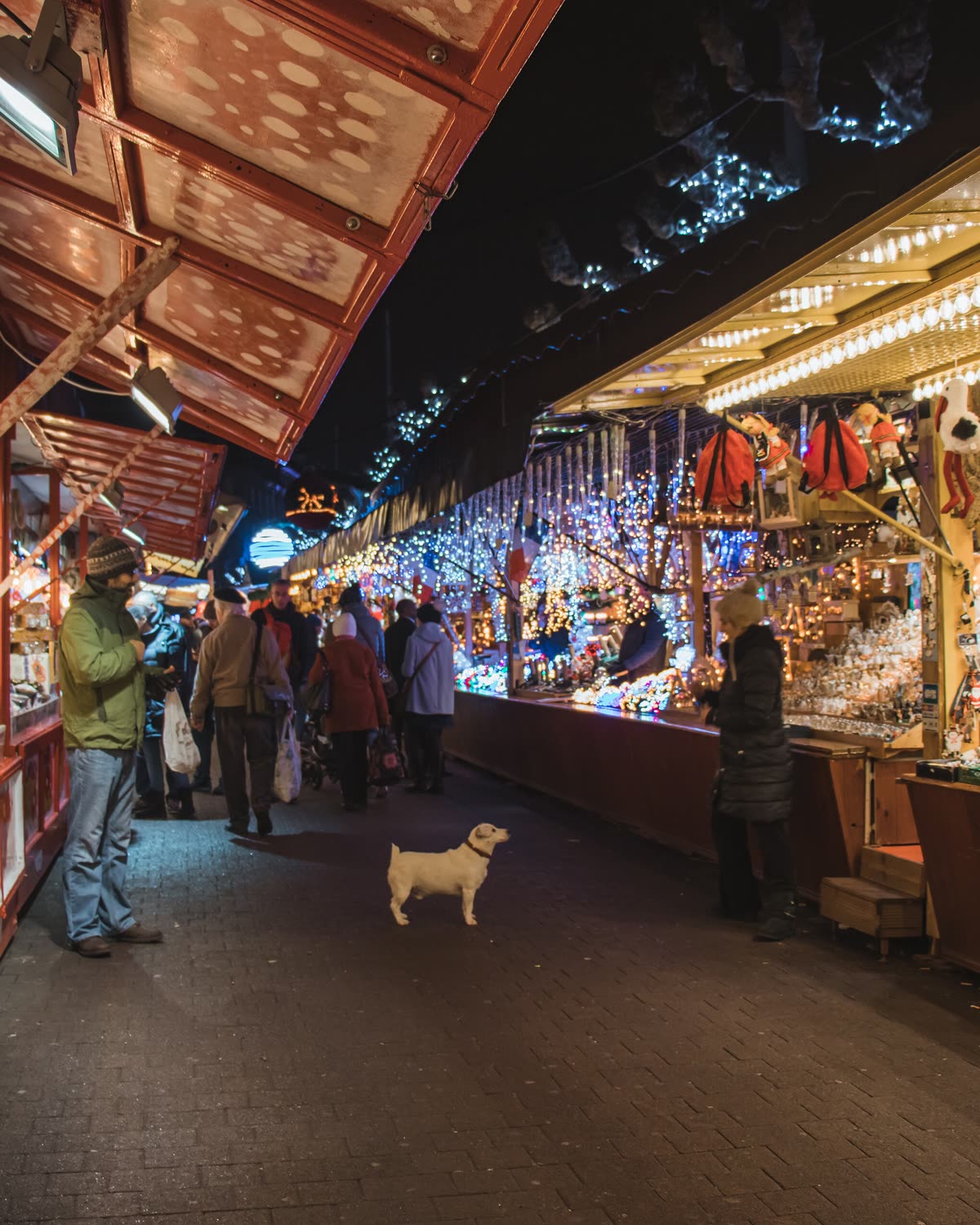 Les chalets illuminés du marché de Noël de Strasbourg